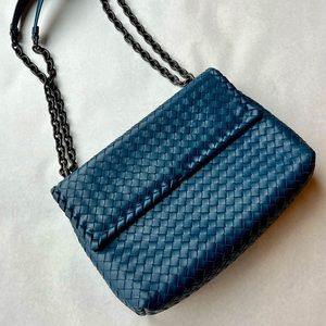 Bottega Veneta Blue Medium Intrecciato Nappa Olimpia Shoulder Bag.